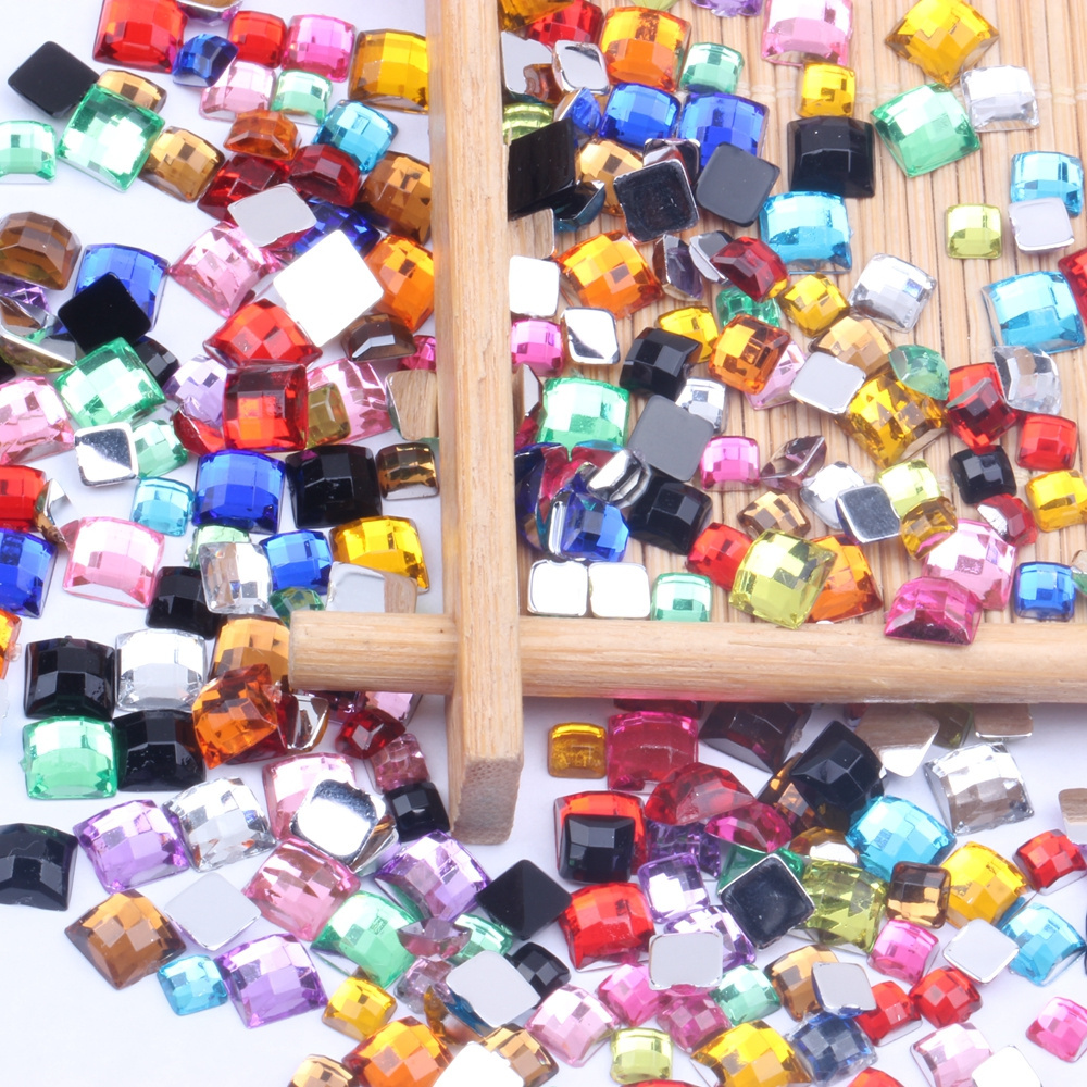 New Style Acrylic Rhinestones Square 1000pcs Mix Size Flatback Earth Facets Many Colors Glue On Beads DIY Nail Art Acrylic Gem