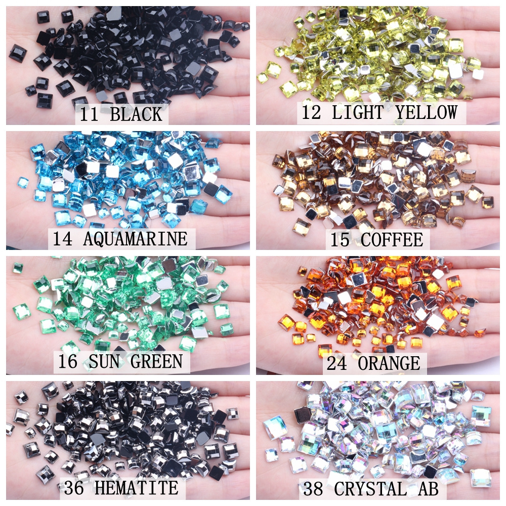 New Style Acrylic Rhinestones Square 1000pcs Mix Size Flatback Earth Facets Many Colors Glue On Beads DIY Nail Art Acrylic Gem