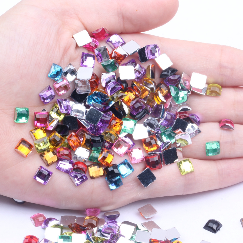 New Style Acrylic Rhinestones Square 1000pcs Mix Size Flatback Earth Facets Many Colors Glue On Beads DIY Nail Art Acrylic Gem