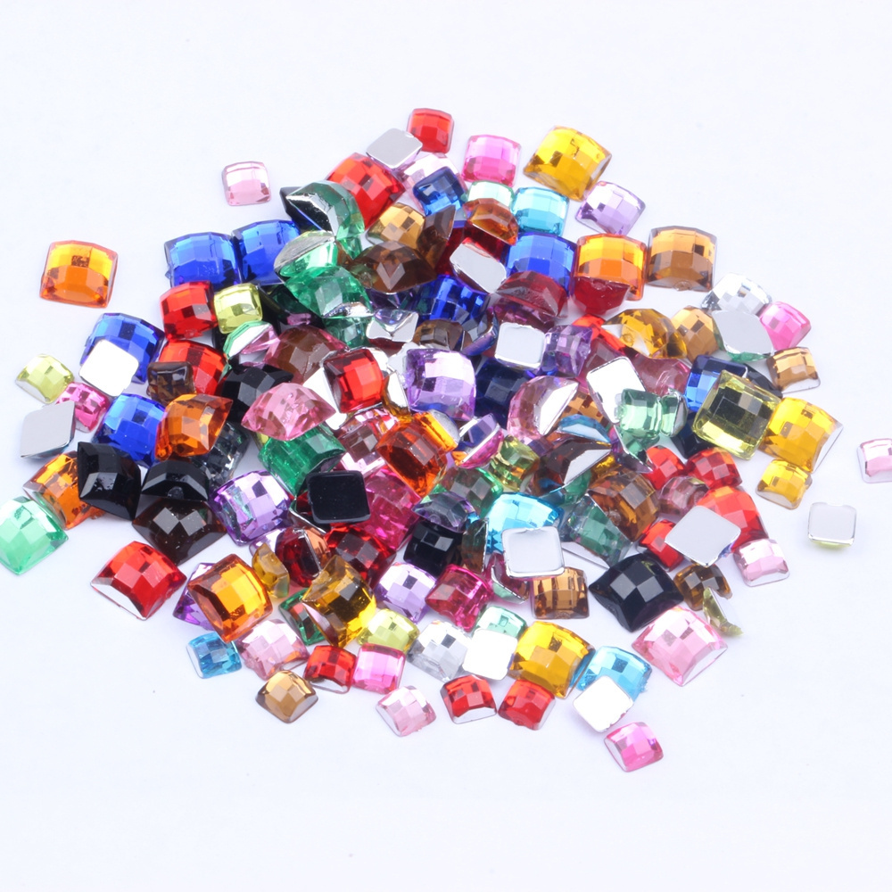 New Style Acrylic Rhinestones Square 1000pcs Mix Size Flatback Earth Facets Many Colors Glue On Beads DIY Nail Art Acrylic Gem