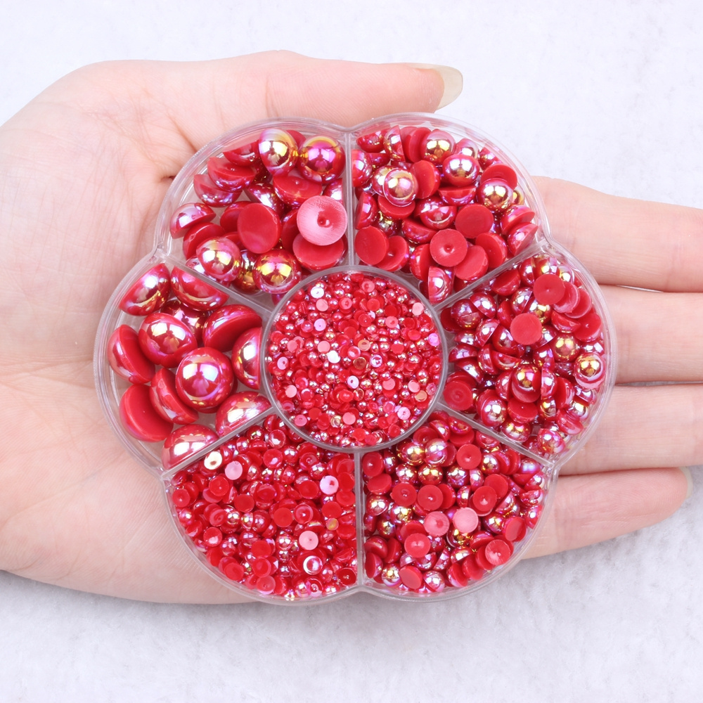 Hot Sale Plum Box AB Colors Flatback Glue On Half Round Pearls For DIY Wedding Clothes Nail Art Decorations Acrylic Gem