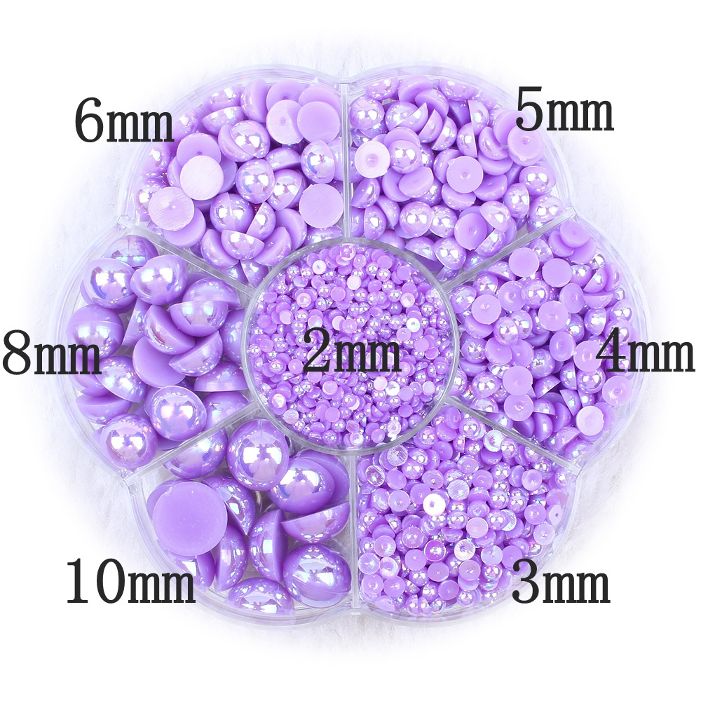 Hot Sale Plum Box AB Colors Flatback Glue On Half Round Pearls For DIY Wedding Clothes Nail Art Decorations Acrylic Gem