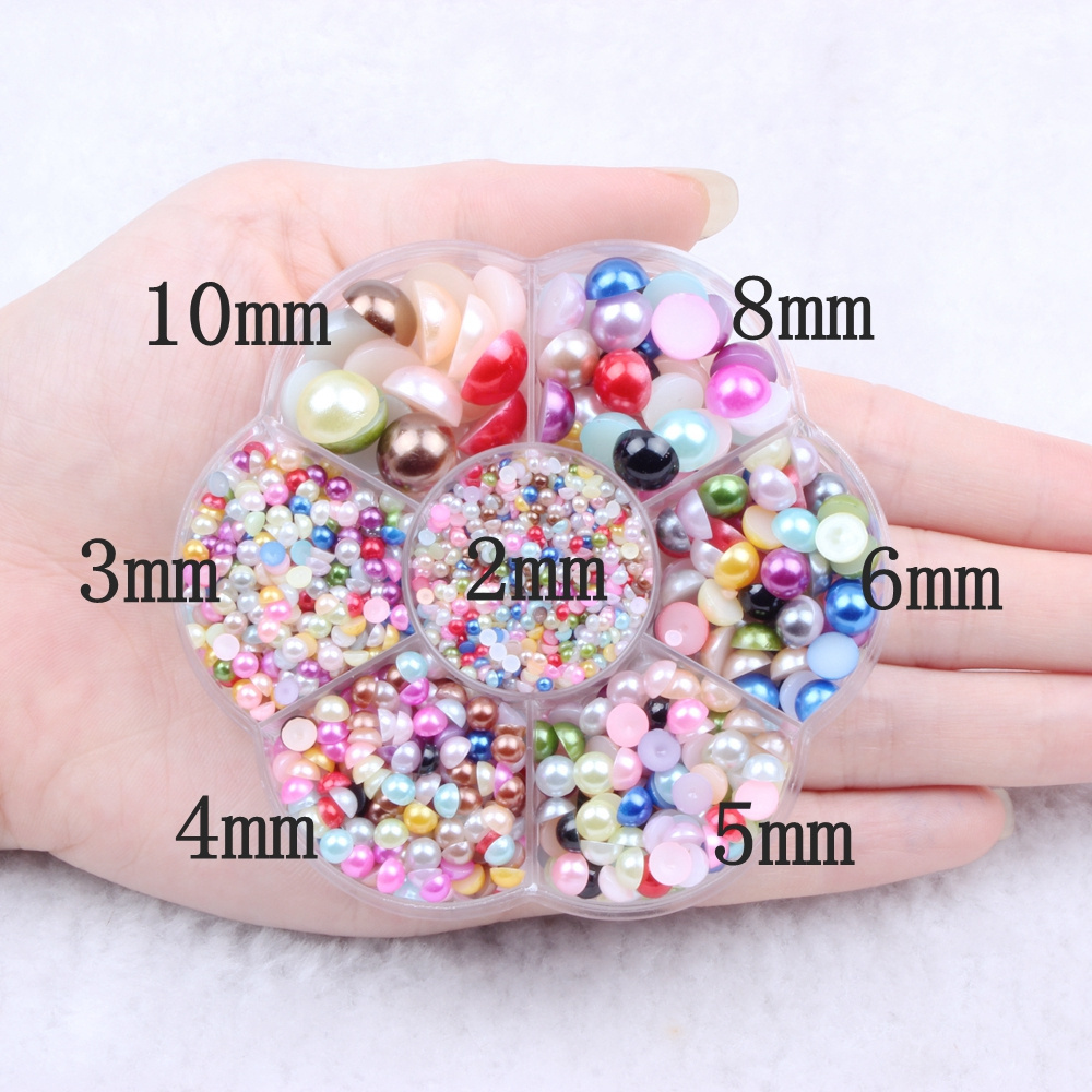 Hot Sale Plum Box Many Colors Flatback Glue On Half Round Pearls For DIY Wedding Clothes Nail Art Decorations Acrylic Gem