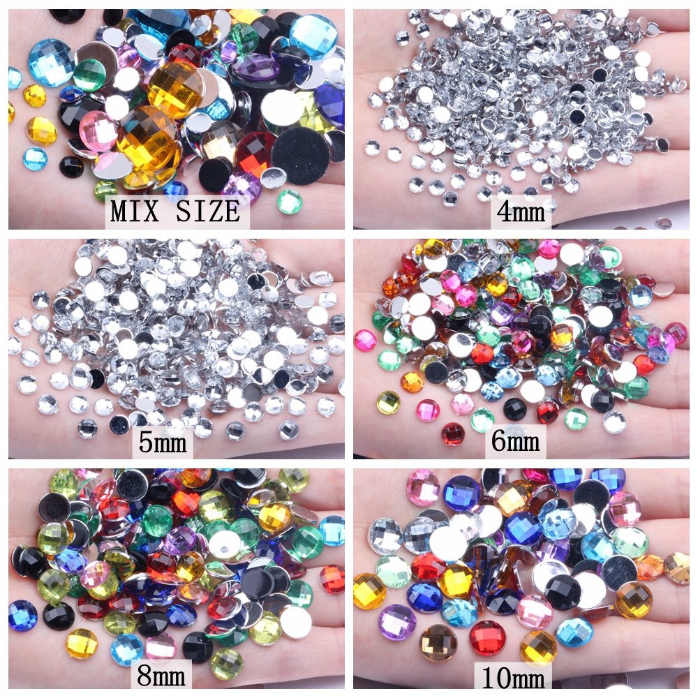 New Style 8mm 500pcs Acrylic Flat Back Round Earth Facets Many Colors DIY Nail Art Rhinestone Glue On Beads Acrylic Gem