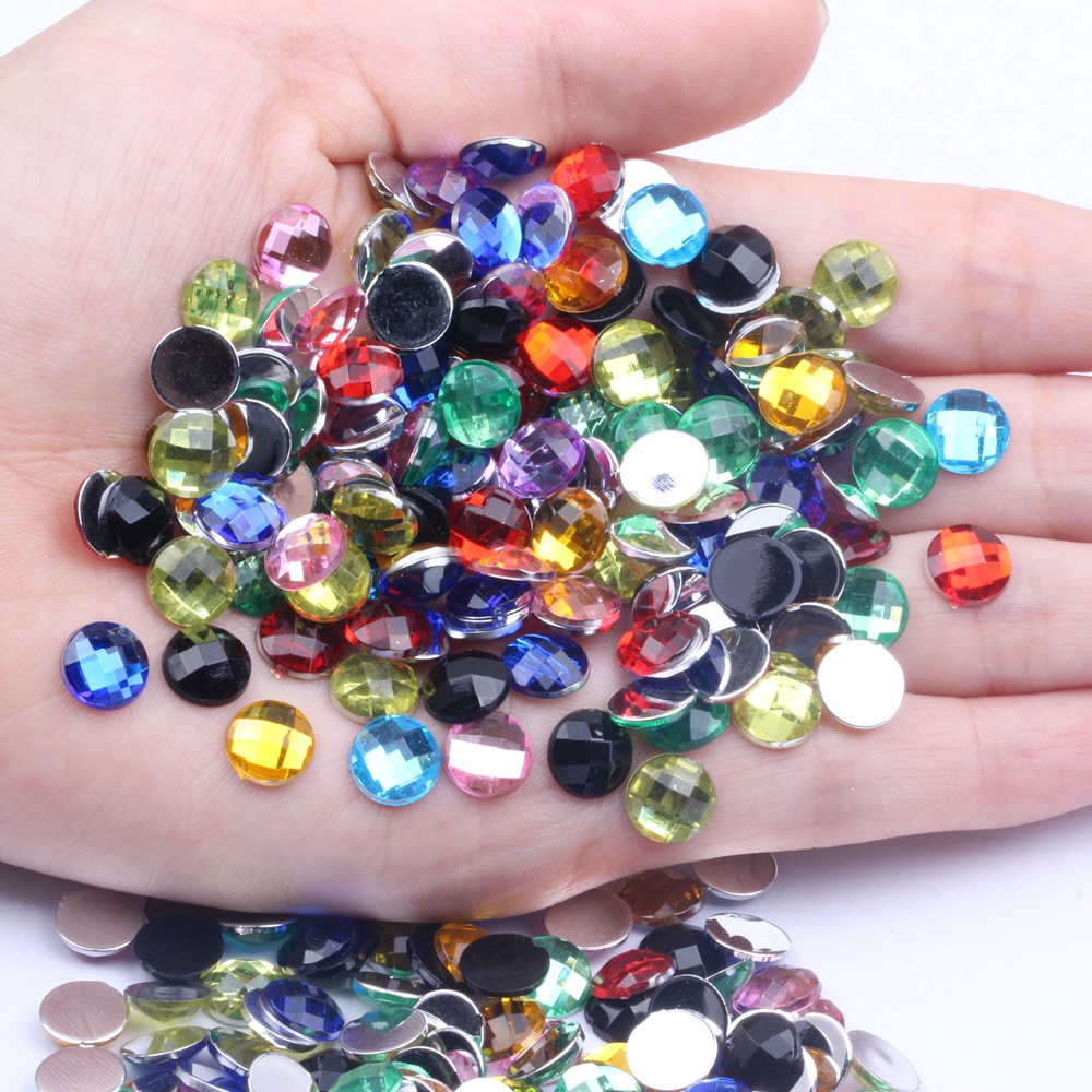 New Style 8mm 500pcs Acrylic Flat Back Round Earth Facets Many Colors DIY Nail Art Rhinestone Glue On Beads Acrylic Gem