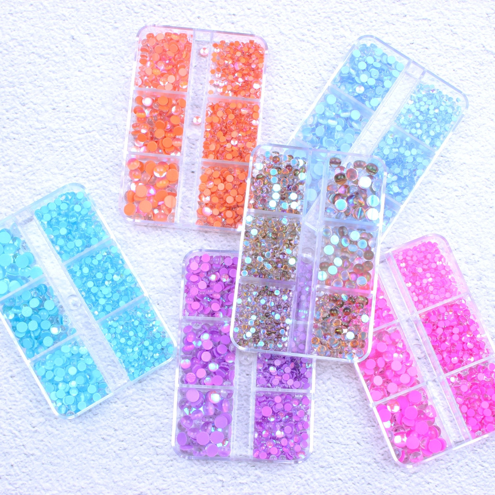 New Aurora Candy Colors Mermaid Nail Beads Crystal Rhinestones Six Gird Flatback Round Glue On Strass Stones DIY 3D Nail Art