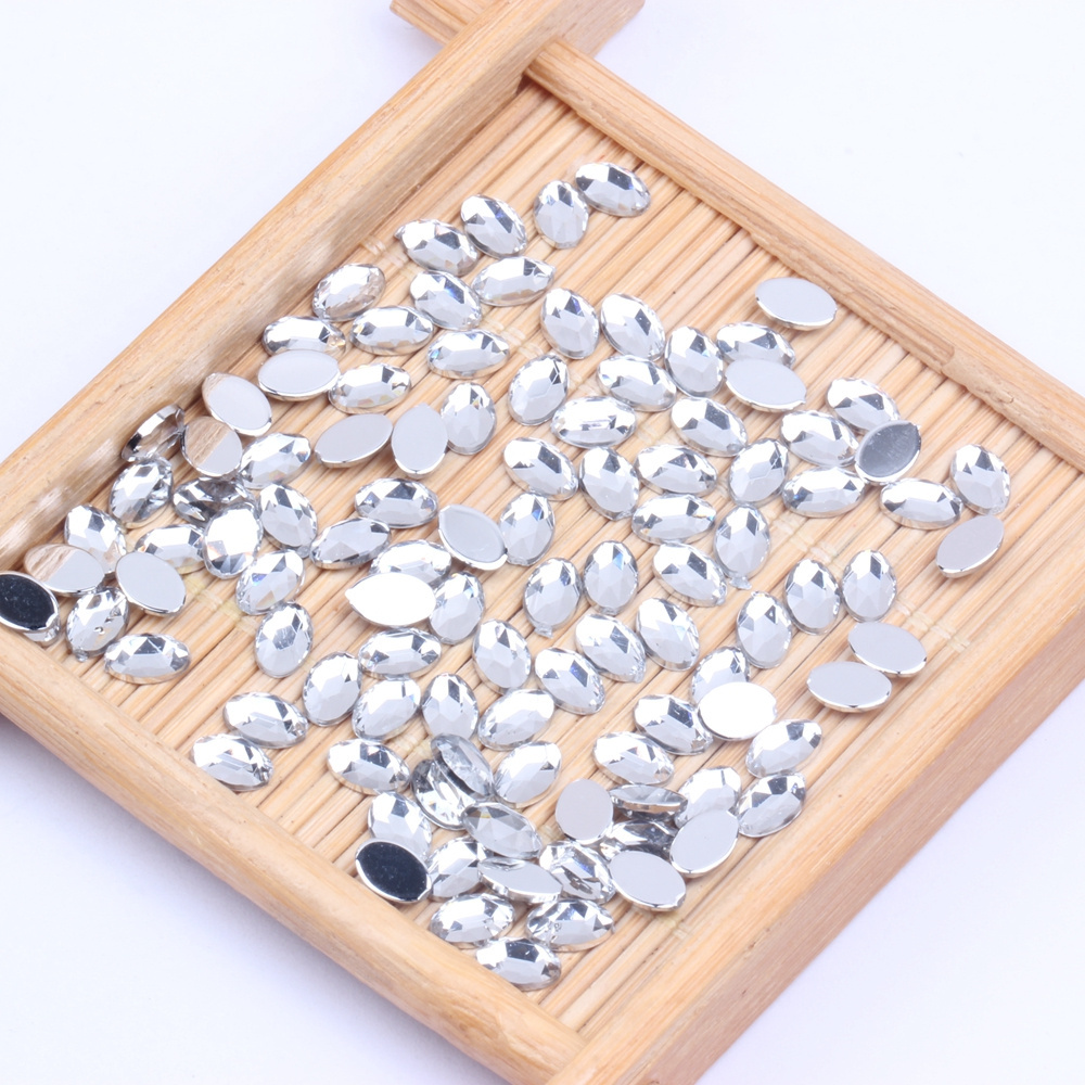 Non Hot Fix Flat Back Facets Oval Shape Acrylic Rhinestones 4x6mm 10000pcs For Crafts Garments Decorations