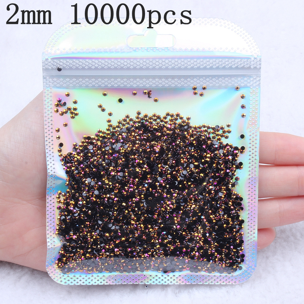 Hot Sale Shiny 2mm 10000pcs Flatback Non Hotfix Glue On Resin Rhinestones For DIY Nail Art 3D Garment Decorations Dress Making