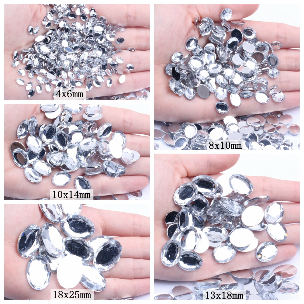 Non Hot Fix Flat Back Facets Oval Shape Acrylic Rhinestones 4x6mm 10000pcs For Crafts Garments Decorations