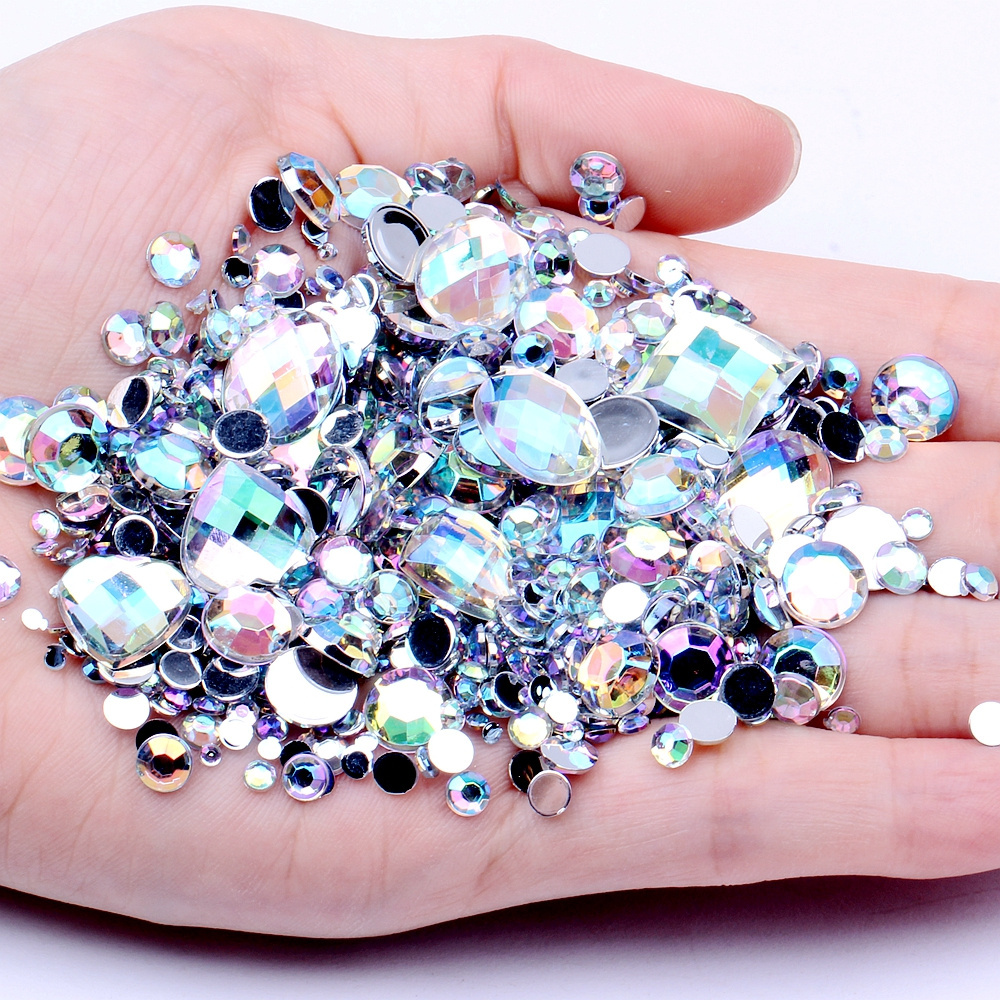 New Style Rhinestones 1000pcs Round Acrylic Non-Hotfix Flat Back Rhinestones Nail Art Stones For Strass Decorations Acrylic Gem