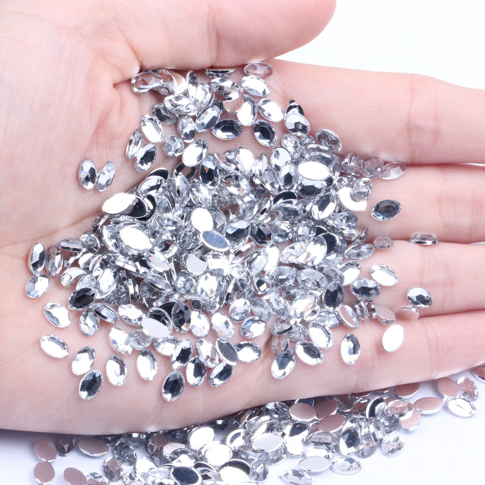 Non Hot Fix Flat Back Facets Oval Shape Acrylic Rhinestones 4x6mm 10000pcs For Crafts Garments Decorations