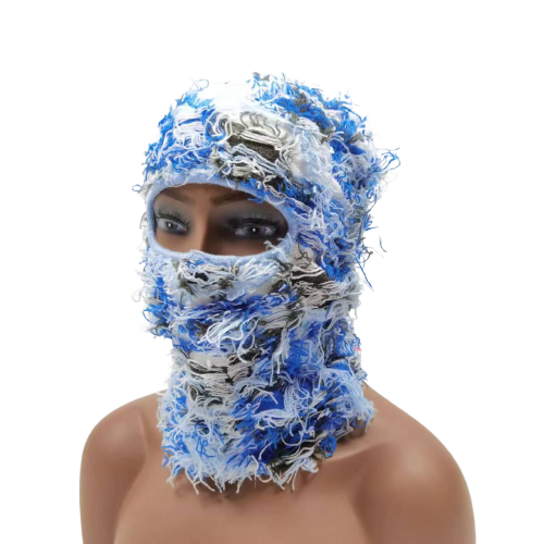 Wholesale Distressed Camo Balaclava Designer Knitted Ski Mask One Hole Knit Full Face Cover Grassy Balaclava Custom Logo