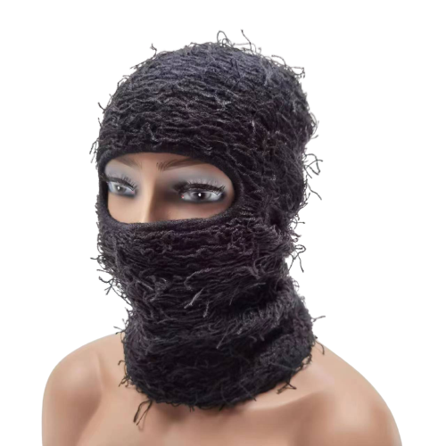 Wholesale Distressed Camo Balaclava Designer Knitted Ski Mask One Hole Knit Full Face Cover Grassy Balaclava Custom Logo