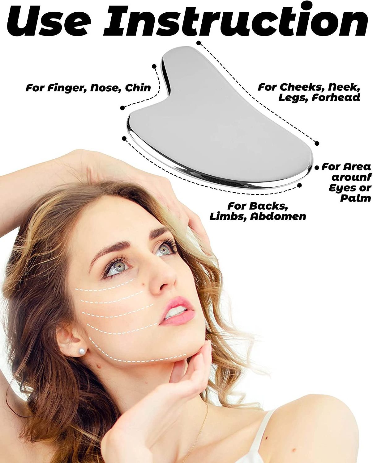 Scraping Massage Tool for Anti-Wrinkle and -Aging OEM shapes and labeling Stainless Steel Gua Sha