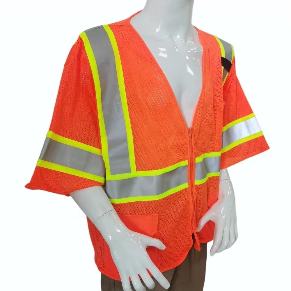 Wholesale Hi Vis Safety Vest Engineer Security Reflective Orange Safety Vest For Construction With Pocket