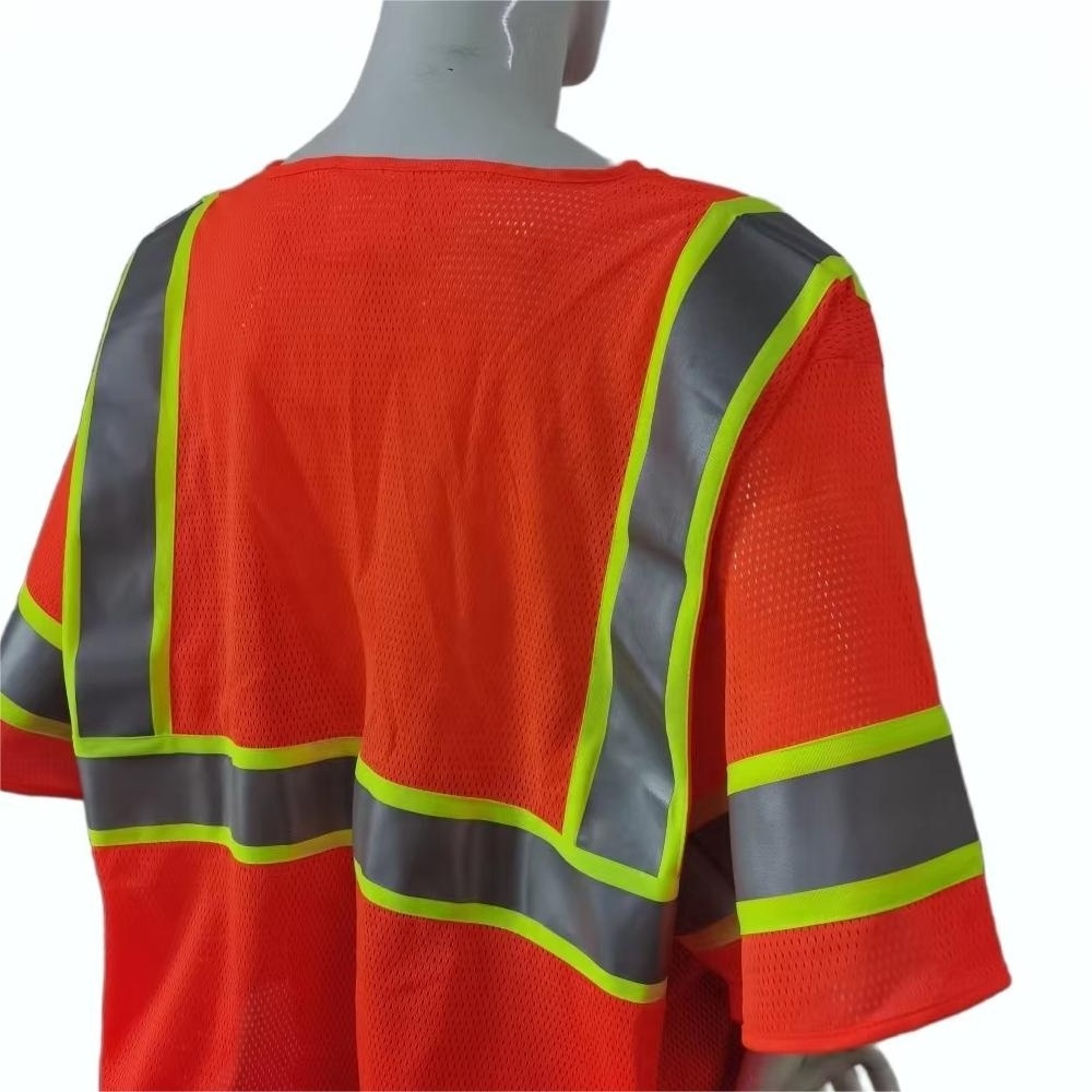 Wholesale Hi Vis Safety Vest Engineer Security Reflective Orange Safety Vest For Construction With Pocket