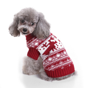 Christmas Dog Pullover Red Sweater Costumes Knitted with Turtle Neck Winter Warm Pet Clothes