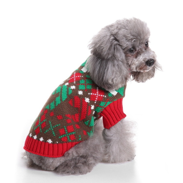 Christmas Dog Pullover Red Sweater Costumes Knitted with Turtle Neck Winter Warm Pet Clothes