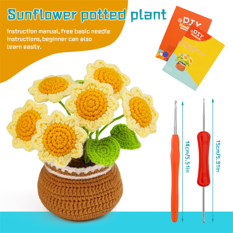 Hot Flowers Crochet Set with Hooks Kids Adults Depression Toy  DIY Crochet Kit  for Beginners