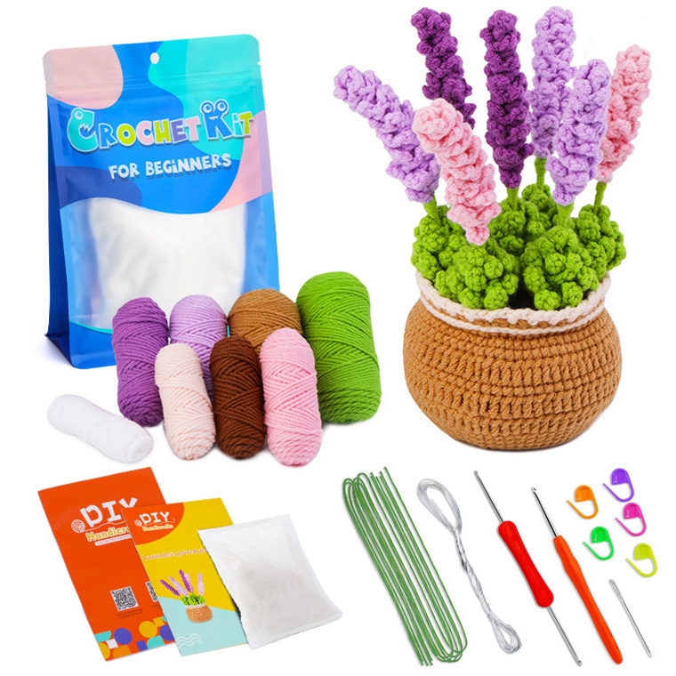 Hot Flowers Crochet Set with Hooks Kids Adults Depression Toy  DIY Crochet Kit  for Beginners