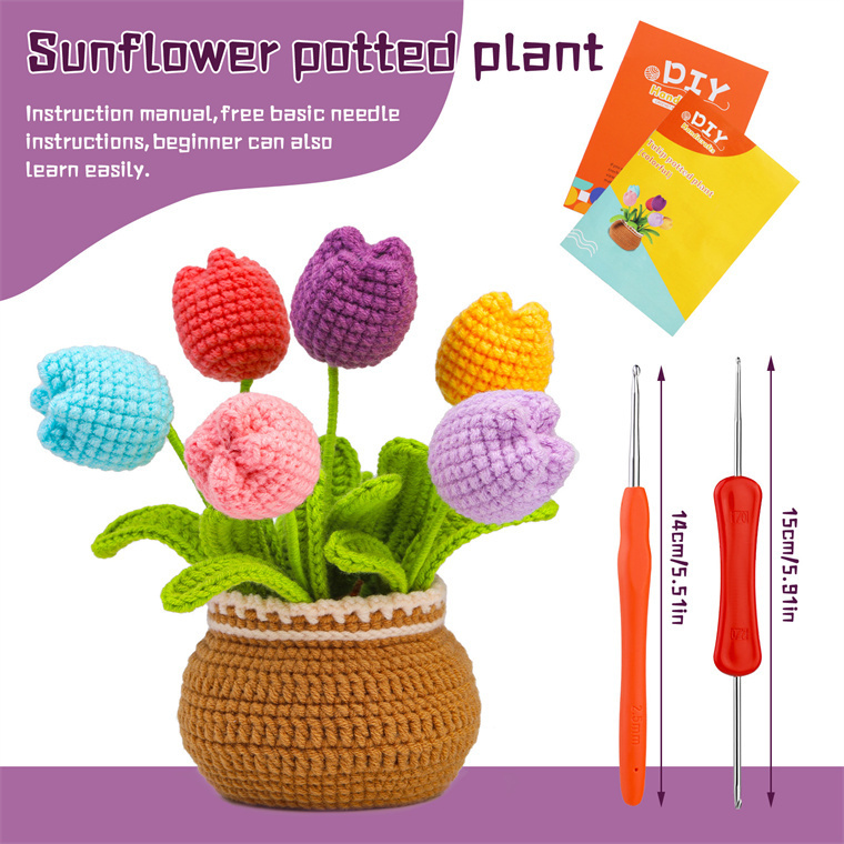 Hot Flowers Crochet Set with Hooks Kids Adults Depression Toy  DIY Crochet Kit  for Beginners