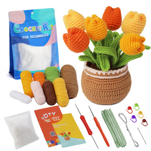 Hot Flowers Crochet Set with Hooks Kids Adults Depression Toy  DIY Crochet Kit  for Beginners