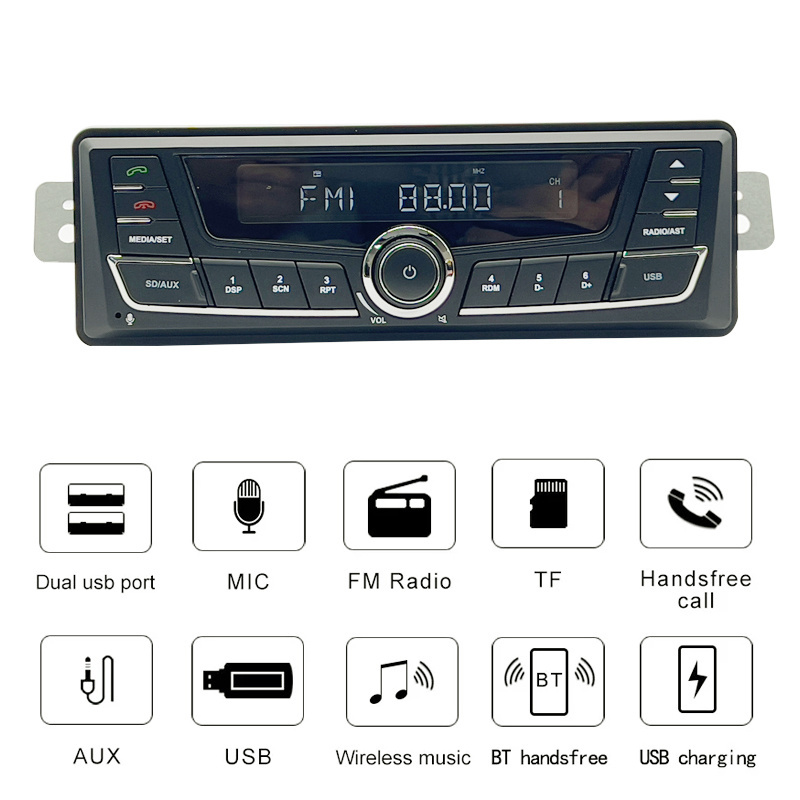 HMD302A  Car Radio Single 1 Din MP3 Player 12V 24V FM Radio AUX Input Stereo Audio