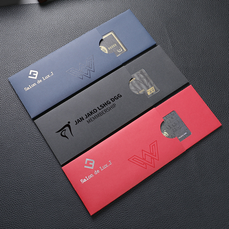 Custom Design Paper PVC VIP NFC ID Business Card Holder Trading Credit Card Slim Sleeve Packaging Pop up Envelope