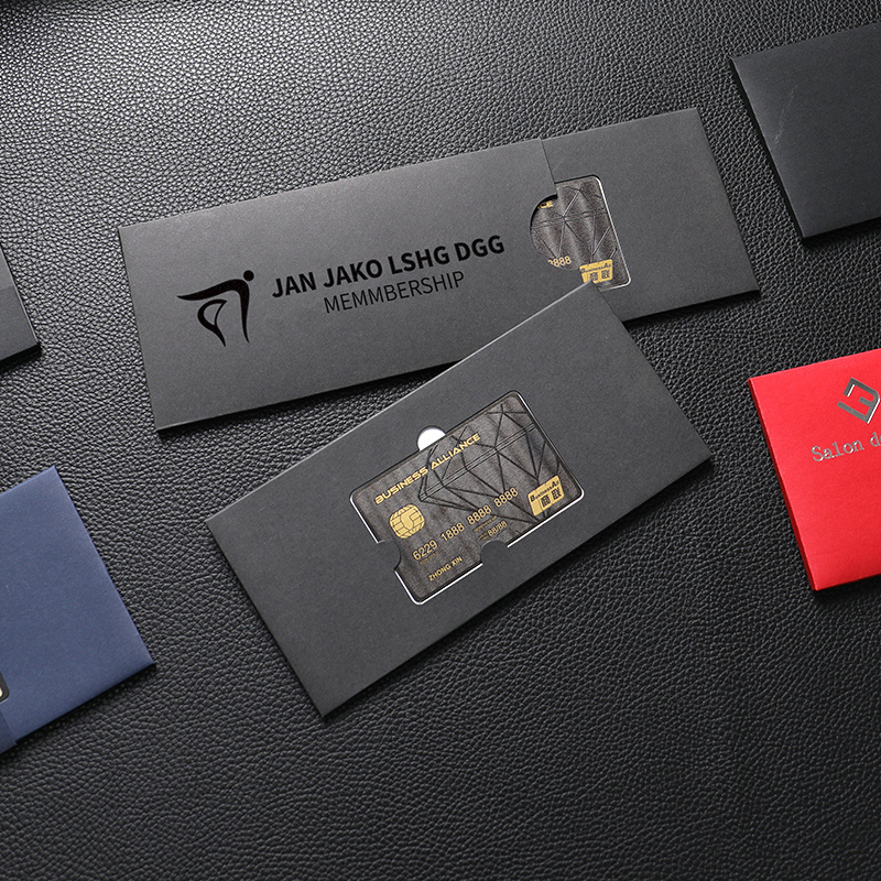 Custom Design Paper PVC VIP NFC ID Business Card Holder Trading Credit Card Slim Sleeve Packaging Pop up Envelope