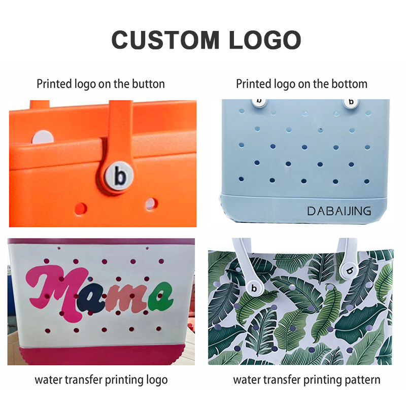 Wholesale Custom Women Beach Silicone Bag With Holes Waterproof Tote Bags Summer Rubber Totes Large Fashion Eva Plastic Bogg