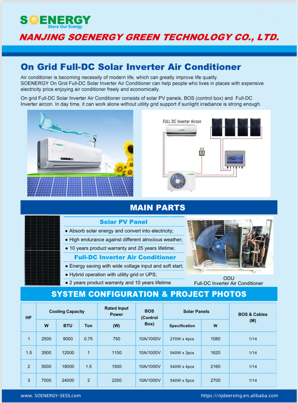 Solar Energy System Complete Set AC DC Full-DC Air conditioner 12000-24000 BTU Hybrid Solar A/C