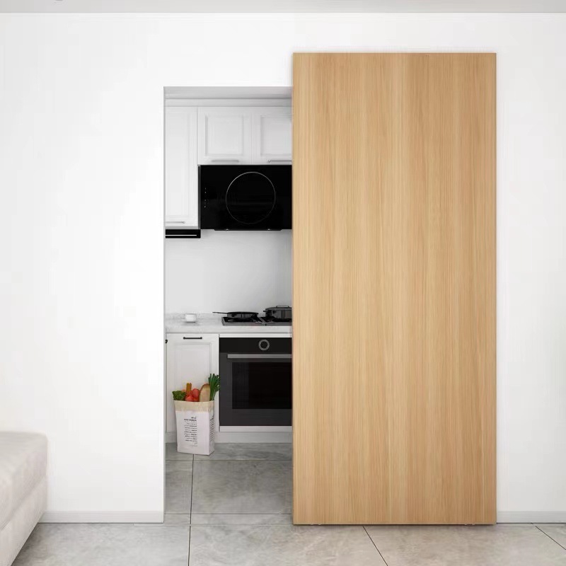 Hidden trackless sliding door bedroom bathroom two-way buffer sliding door rail solid wood material ghost sliding door