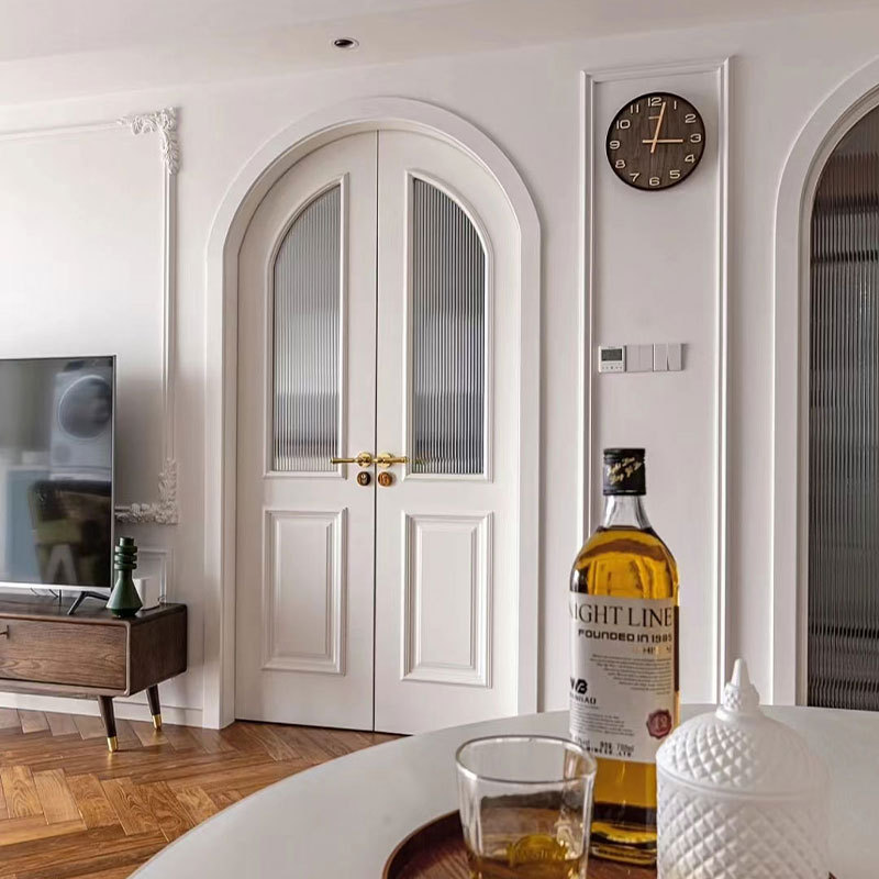 French style double arched door with glass the material is solid wood or solid wood multi-layer waterproof door very hard