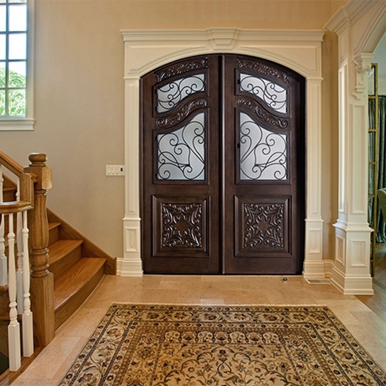 Indian Solid Timber Door Entry Model Teak Wood Panels Carved Main Front Double Door Design For House