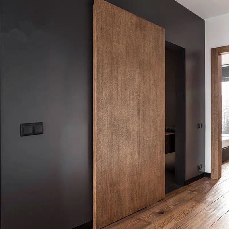 Hidden trackless sliding door bedroom bathroom two-way buffer sliding door rail solid wood material ghost sliding door