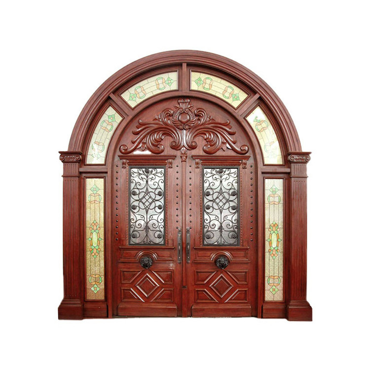 Customized Interior Arched Wooden Door Waterproof Glass Solid Wood Hinge Hardware Finished arch wood glass door