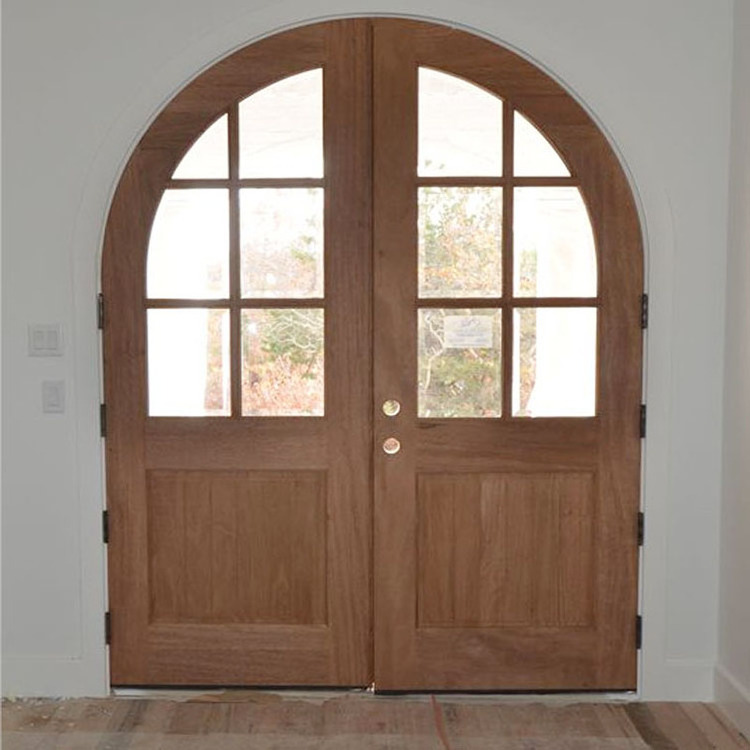 2022 Best Selling Exterior Double Swing Arched Solid Core Door Walnut Teak Mahogany Front Entrance Door Wooden Door Manufacturer