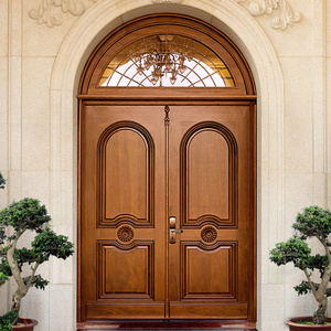 2022 Best Selling Exterior Double Swing Arched Solid Core Door Walnut Teak Mahogany Front Entrance Door Wooden Door Manufacturer