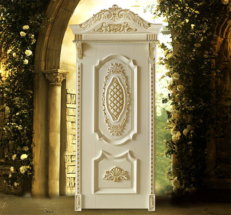 Indoor Carved Solid Wood Door for Hotels Decorative MDF and Polymer Material with Finished Surface Finish Expensive Wooden Door