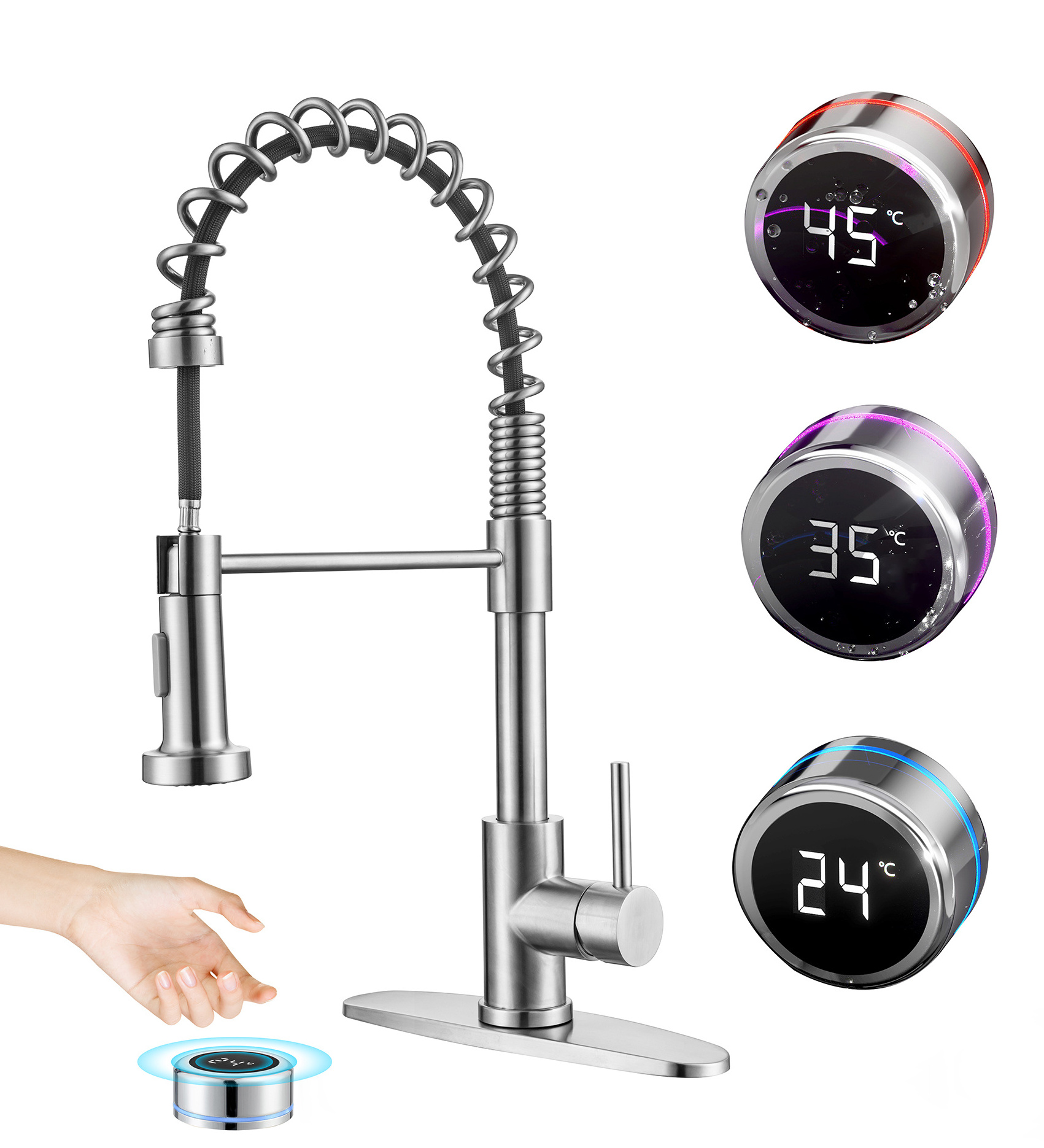 Commercial Modern Single Handle Kitchen Faucets Black Movable Sensor Faucet Matte Black Touchless Kitchen Faucet