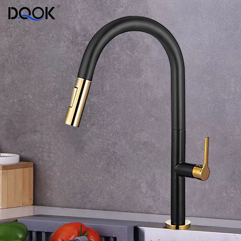 DQOK New Design Kitchen Faucet 2021 Flexible Hose Pull Out Pull Down Black Gold Kitchen Sink Faucet