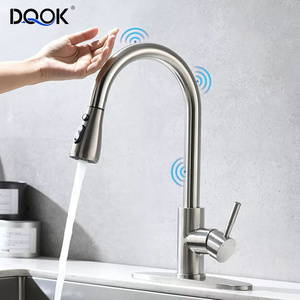 DQOK 360 Degree Rotatable Chrome Touch Sensor Kitchen Sink Faucet Smart Kitchen Faucet Pull Out With Pull Down Sprayer