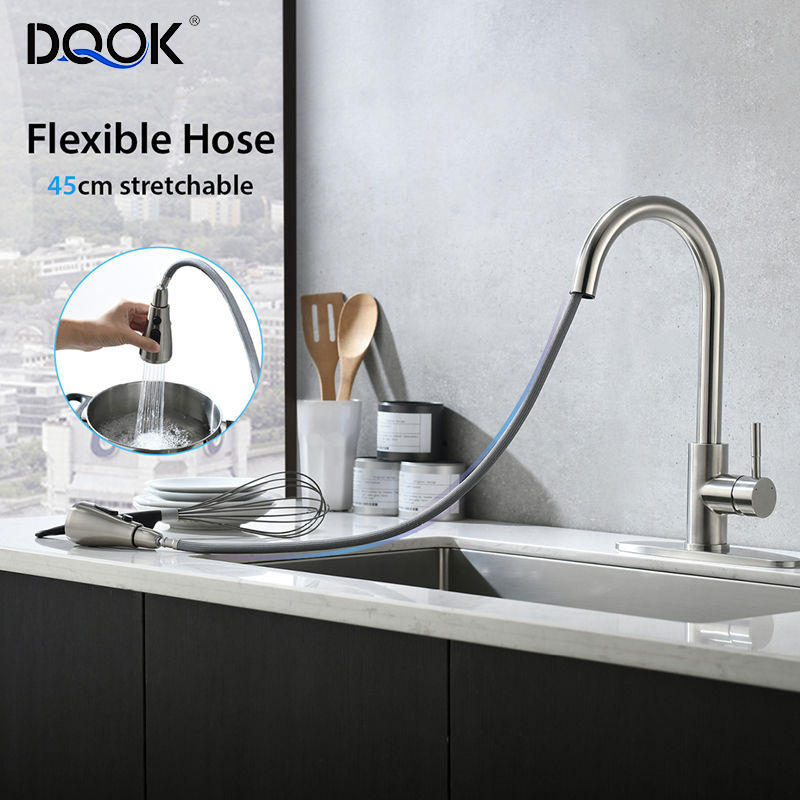 DQOK 360 Degree Rotatable Chrome Touch Sensor Kitchen Sink Faucet Smart Kitchen Faucet Pull Out With Pull Down Sprayer