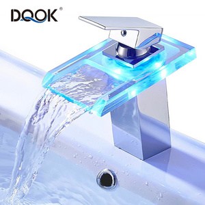 Hot Sale LED Basin Faucet Basin Taps Glass Corlourful Mixer Taps Bathroom Waterfall Basin Faucet