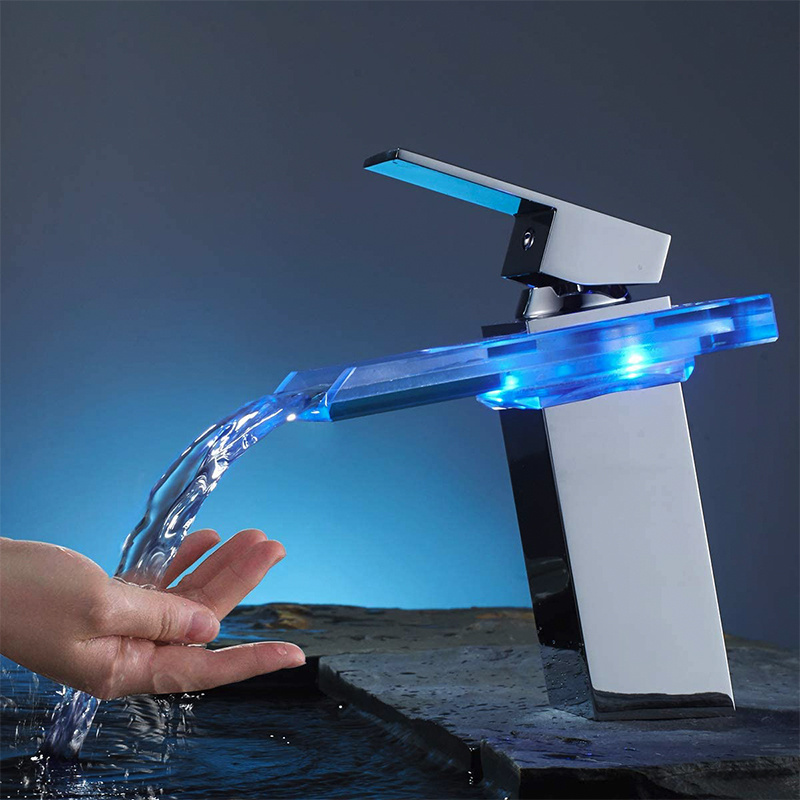 Hot Sale LED Basin Faucet Basin Taps Glass Corlourful Mixer Taps Bathroom Waterfall Basin Faucet