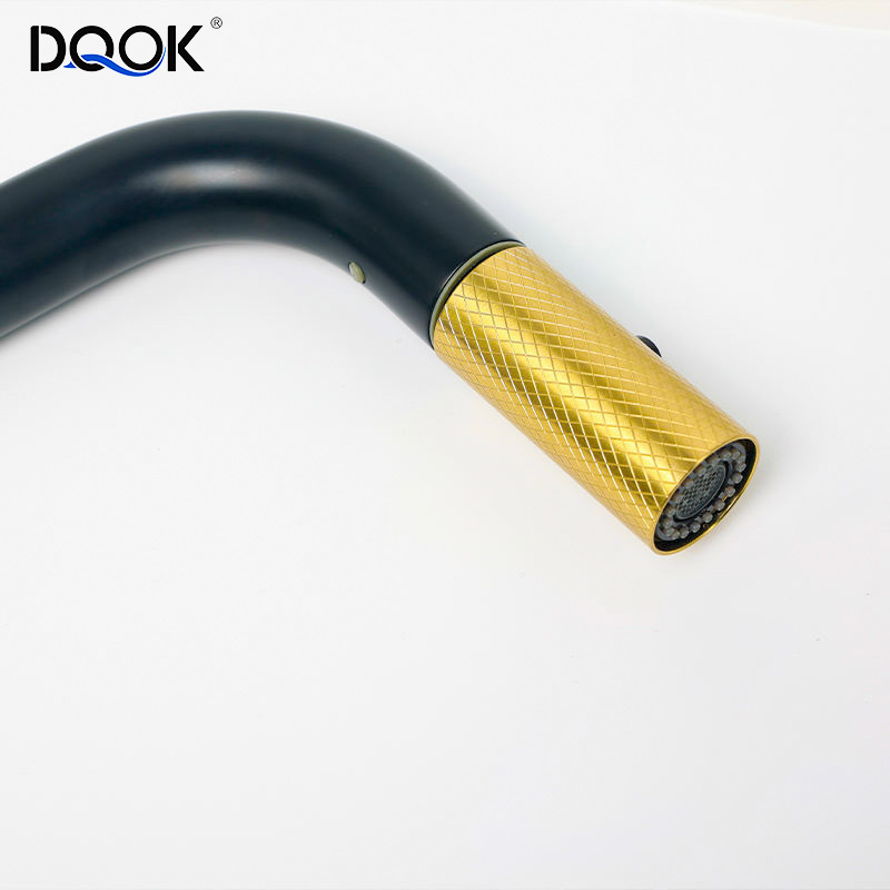 DQOK 304 Stainless Steel Kitchen Sink Faucet Black Gold Knurled Pull Down Sprayer Kitchen Faucet