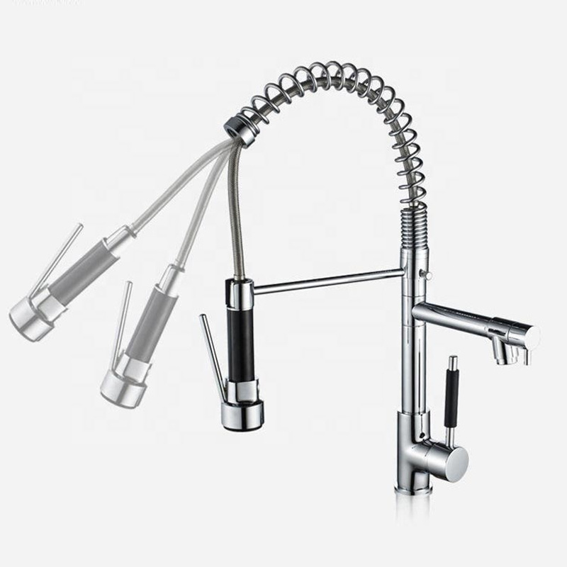 DQOK Chrome High End Pull Down Sprayer Kitchen Faucets 3 Way Kitchen Faucet Two Lever torneiras de cozinha goumert