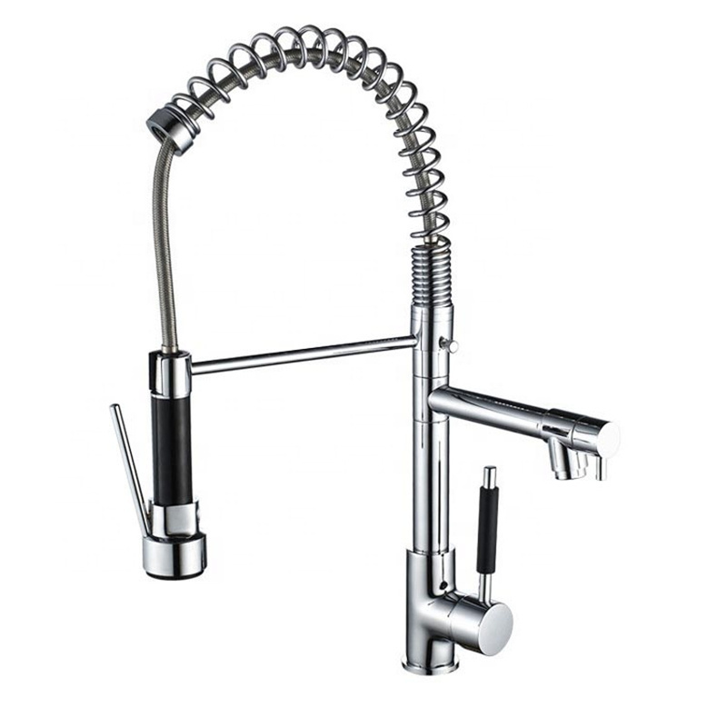 DQOK Chrome High End Pull Down Sprayer Kitchen Faucets 3 Way Kitchen Faucet Two Lever torneiras de cozinha goumert