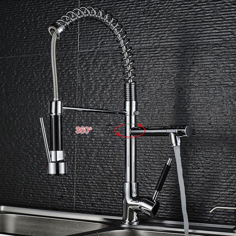 DQOK Chrome High End Pull Down Sprayer Kitchen Faucets 3 Way Kitchen Faucet Two Lever torneiras de cozinha goumert