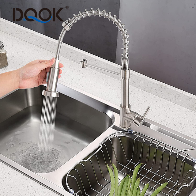 DQOK 2 Functions Stainless Steel Torneira Gourmet Pull Out Kitchen Sink Faucet With Pull Down Sprayer